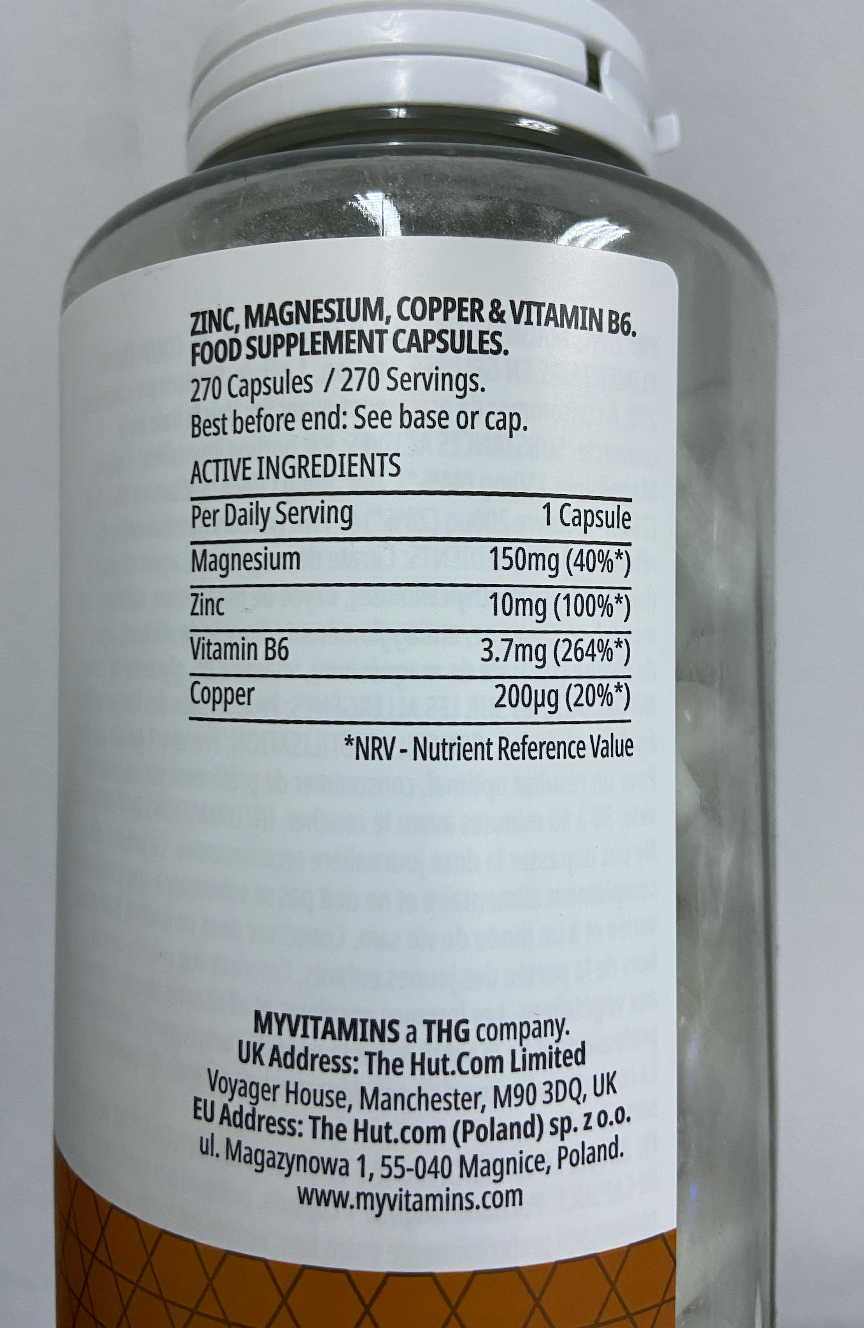 Myprotein Myvitamins Zinc and Magnesium 鋅、鎂、B6組合(睡前2粒促進肌肉回復)