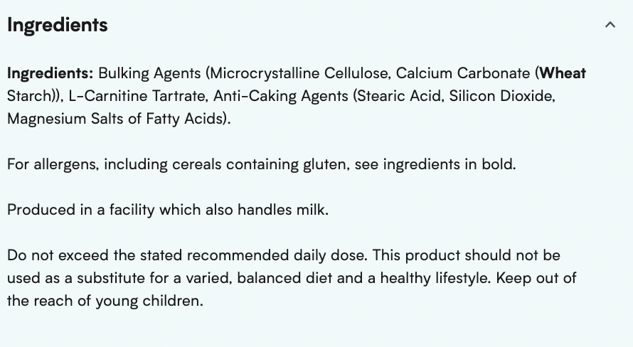 Myprotein L-Carnitine Tablets 1000mg - 180 caps 丸裝左旋肉鹼