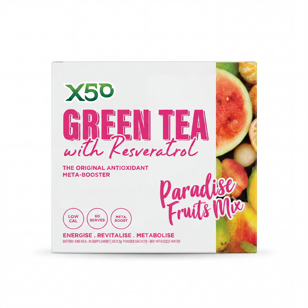 Green Tea X50 澳洲天然水果消脂綠茶 (60包) - 天堂果園 (Paradise Fruits Mix) 雜錦口味